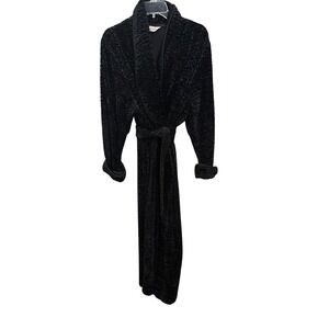 Diamond Tea Robe Black Crushed Velvet Shawl Collar Rope Trim Long Dressing Gown